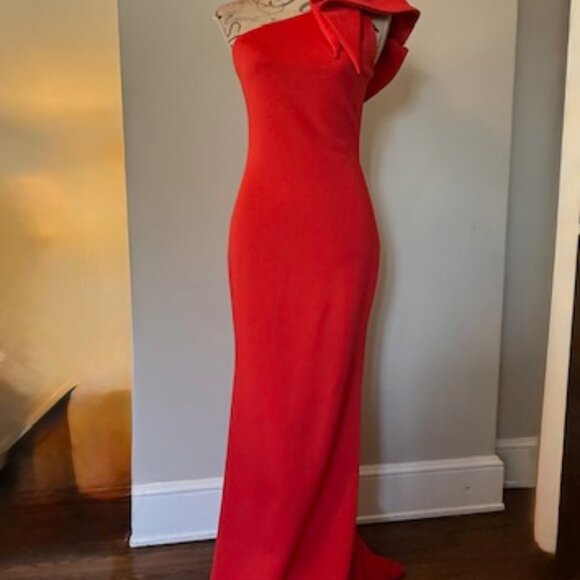 AQUA One-Shoulder Scuba Gown Red 6 - Picture 9 of 9